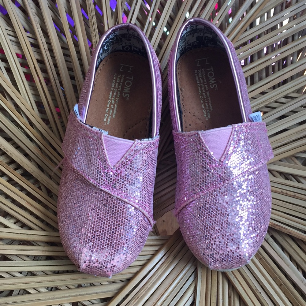 TOMS pink sparkly toddler size 7
